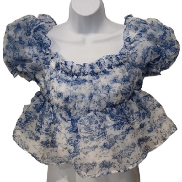 Floral Peplum Ruffle Crop Top - Picture 1 of 5